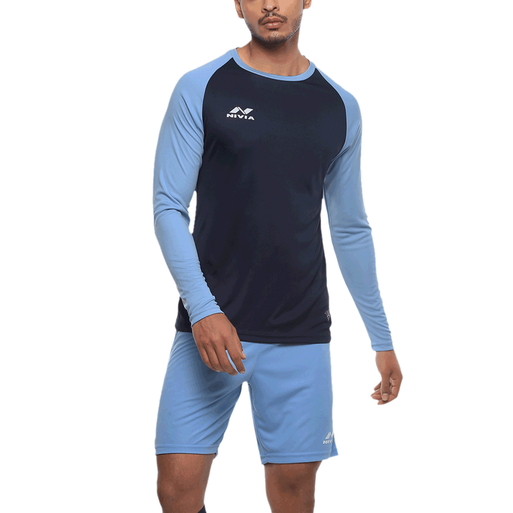 Nivia Destroyer Football Jersey Set for Men (Sky Blue/Navy Blue, XXL)