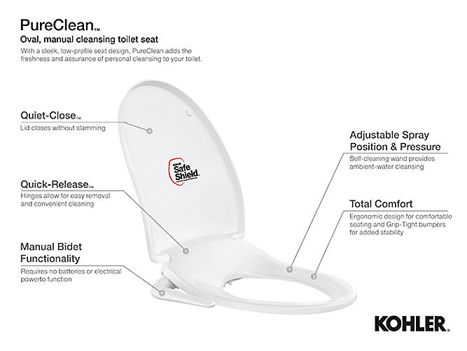 Kohler Pureclean Manual cleansing bidet seat in white (oval)