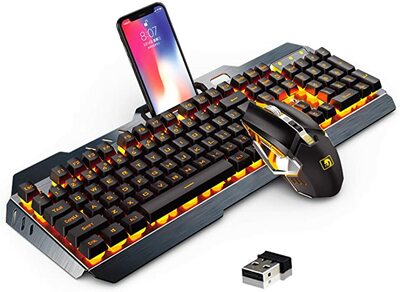 Rechargeable Keyboard and Mouse Suspended Keycap Mechanical Feel Black