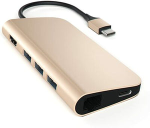 Satechi Aluminum Multi Port Adapter 4K HDMI USB C Pass Through Gold