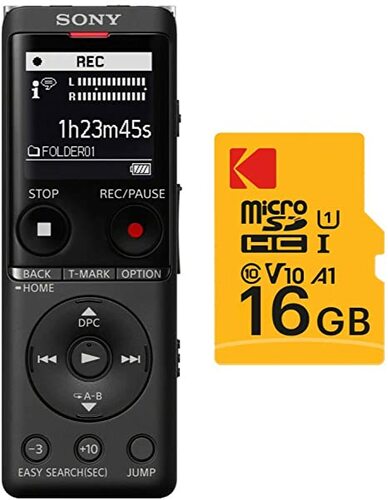 Sony ICD-UX570 डिजिटल वॉयस रिकॉर्डर (काला) 16GB मेमोरी कार्ड बंडल के साथ (2 आइटम)