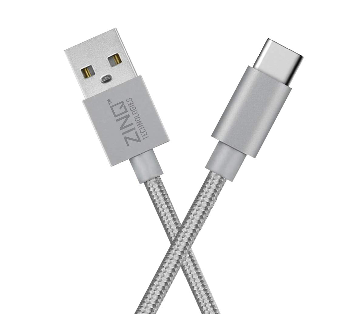 Open Box, Unused Zinq Technologies USB Type C to USB Type A 2.0 Cable Silver Pack of 2