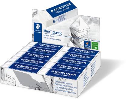Detec™ STAEDTLER मार्स प्लास्टिक, प्रीमियम क्वालिटी विनाइल इरेज़र, सफ़ेद, लेटेक्स-मुक्त, उम्र प्रतिरोधी, न्यूनतम क्रम्बलिंग (526 50 BK) 20 का पैक