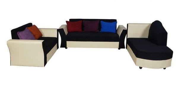 Detec™Beverly Sofa Set Artificial Leather With Black and Cream Italian Fabric