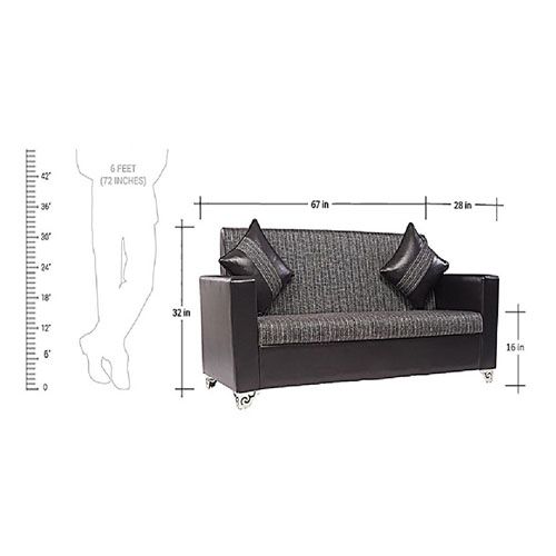 Detec™Brazil Sofa Set Hard Wood Sofa Set in Black Faux Leather and Grey Velvet Fabric