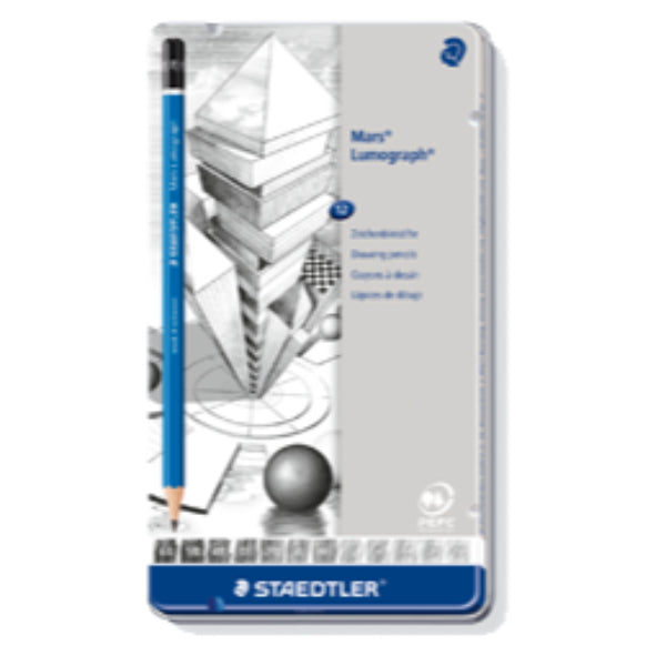 Detec™ Staedtler मार्स लूमोग्राफ पेंसिल 12 मिश्रित डिग्री में - मेटल बॉक्स