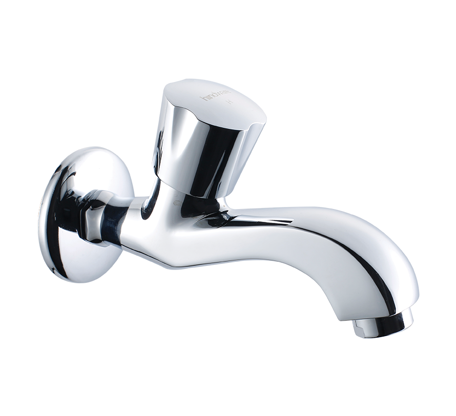 हिंदवेयर कॉन्टेसा NEO F730011CP पीतल बिब कॉक लॉन्ग बॉबी वॉल फ्लैंज के साथ (क्रोम, सिल्वर)