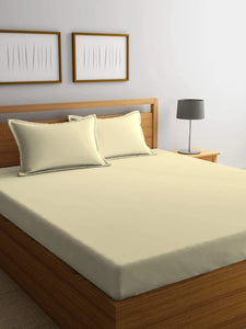 Sleeping Owls Luxury Soft 100% Cotton Plain 210 Tc Super King Bedsheet with 2Pc Pillow Cover-274 cm X274 cm