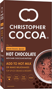डार्क चॉकलेट बटन के साथ क्रिस्टोफर कोको हॉट ड्रिंकिंग चॉकलेट, 200 ग्राम