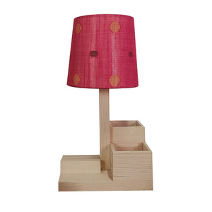 Detec™ Symplify Interio Classic Wooden Table Lamp With Red Printed Fabric Lampshade and Desk Organiser
