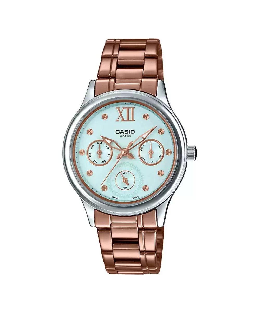 Casio Enticer Ladies LTP E306R 2AVDF A1601 Rose Gold Multi Dial Women's Watch