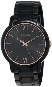 Sonata Beyond Gold Black Dial Metal Strap Watch NP77031KM03