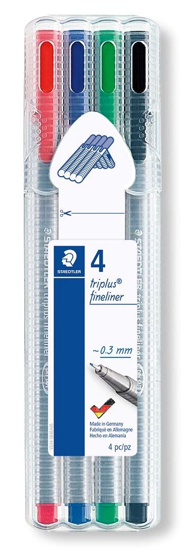 Detec™ Staedtler 334 SB4 Triplus Fineliner Pen - Pack of 4 (Multicolor)