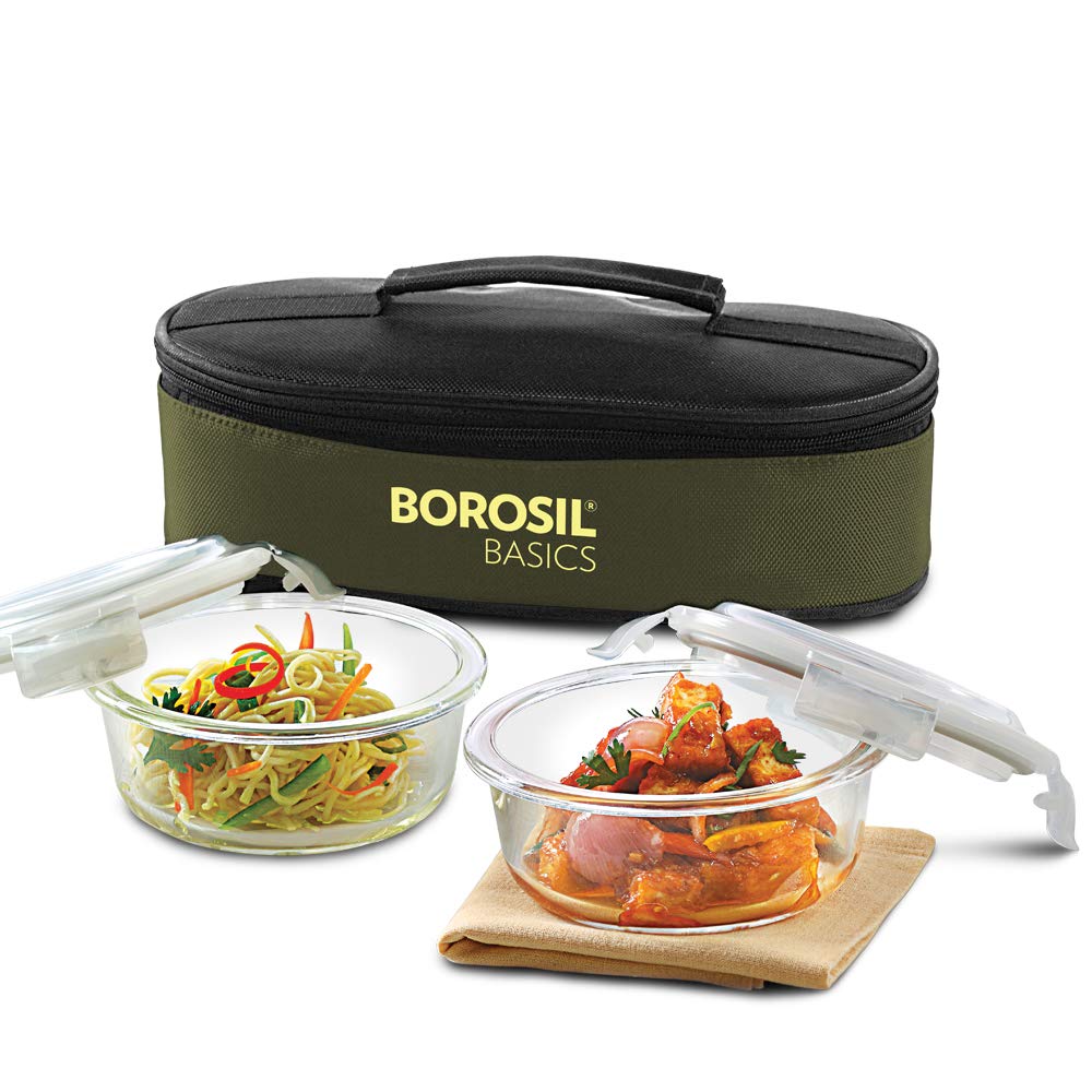 Detec™ Borosil Basics Glass Lunch Box Round Set of 2 Pack of 10
