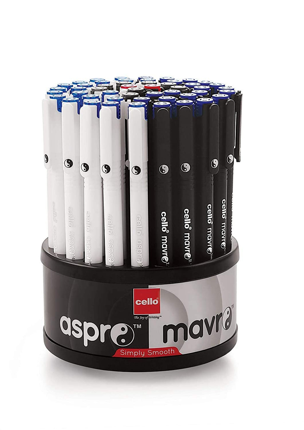 Cello Aspro and Mavro Black Ball Pen Bulk Pack of 850 Ball Pens with Stand