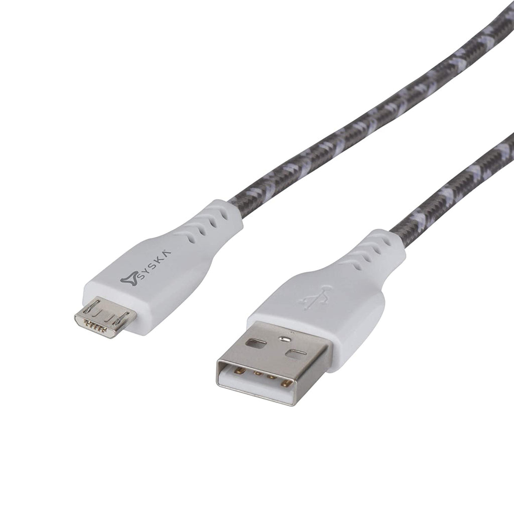 Open Box, Unused Syska CCMP90 1.5M Micro USB Cable 2.4A Fast Charging Grey White