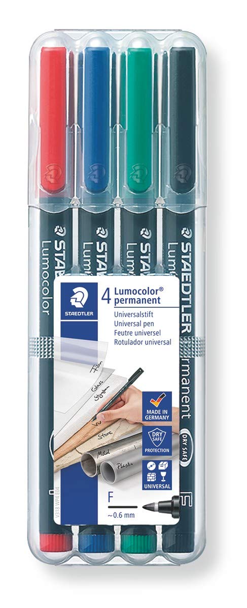 Detec™ Staedtler Lumocolor 318 Fine Line Permanent Pen - Multicolor Body, Multicolor Ink, Pack Of 4