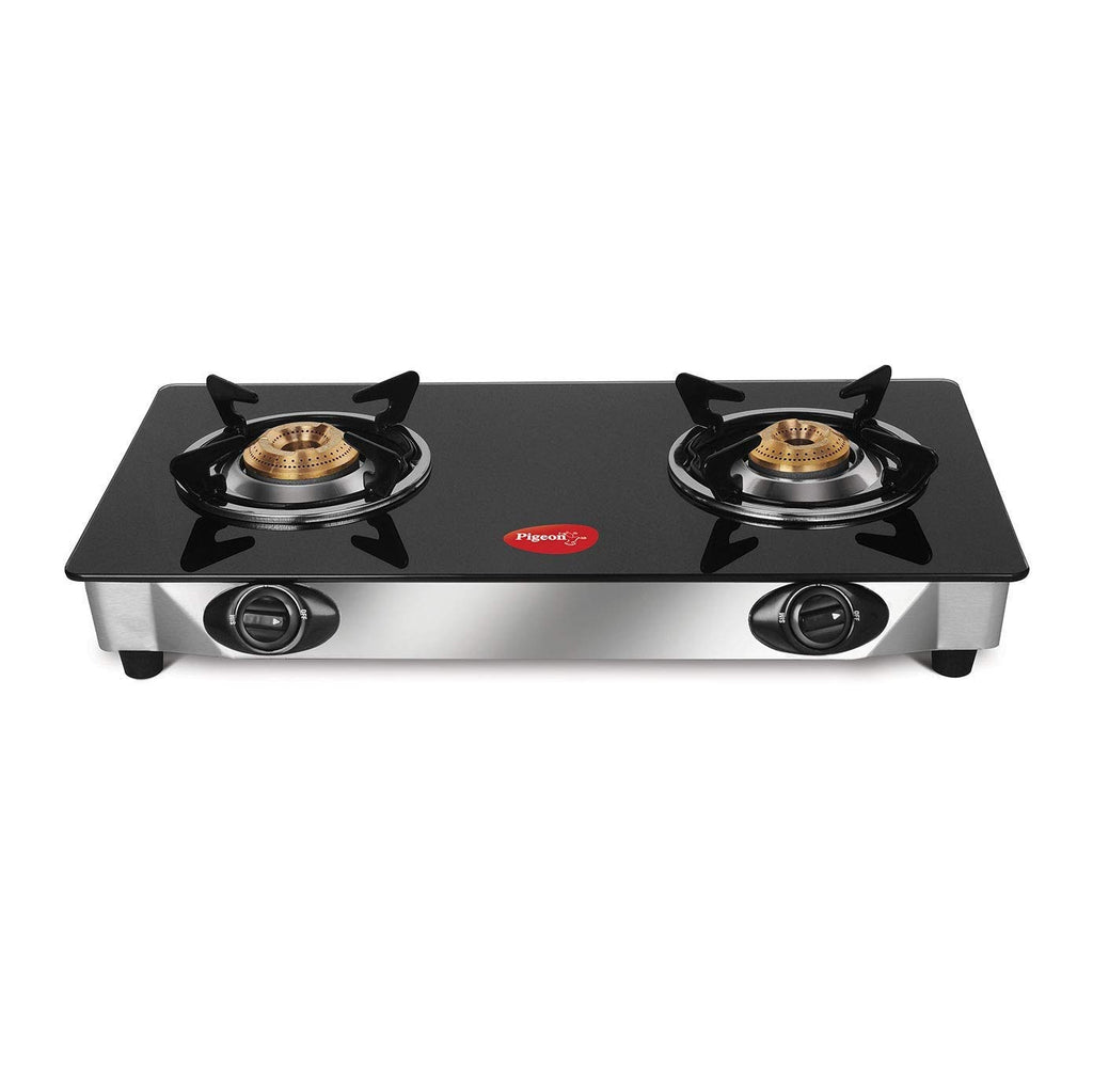 Pigeon by Stovekraft Favourite Glass Top 2 Burner Gas Stove, Manual Ignition, Black