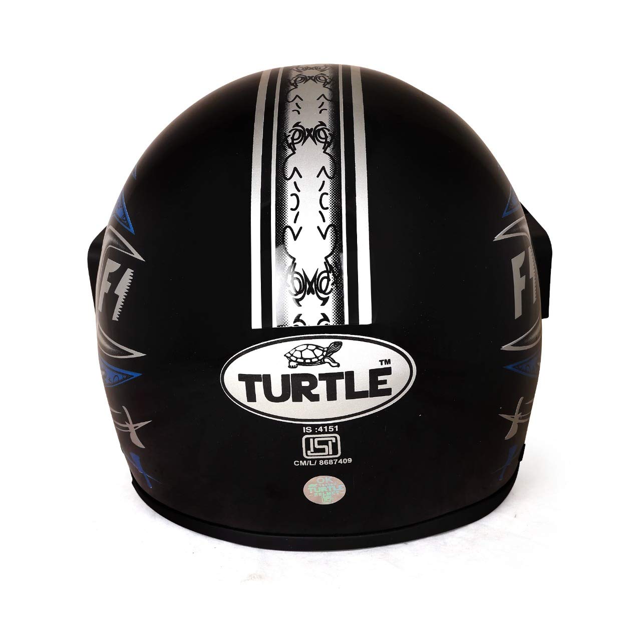 Detec™ Turtle F1 Chrome Full Face Helmet (Black, Medium)