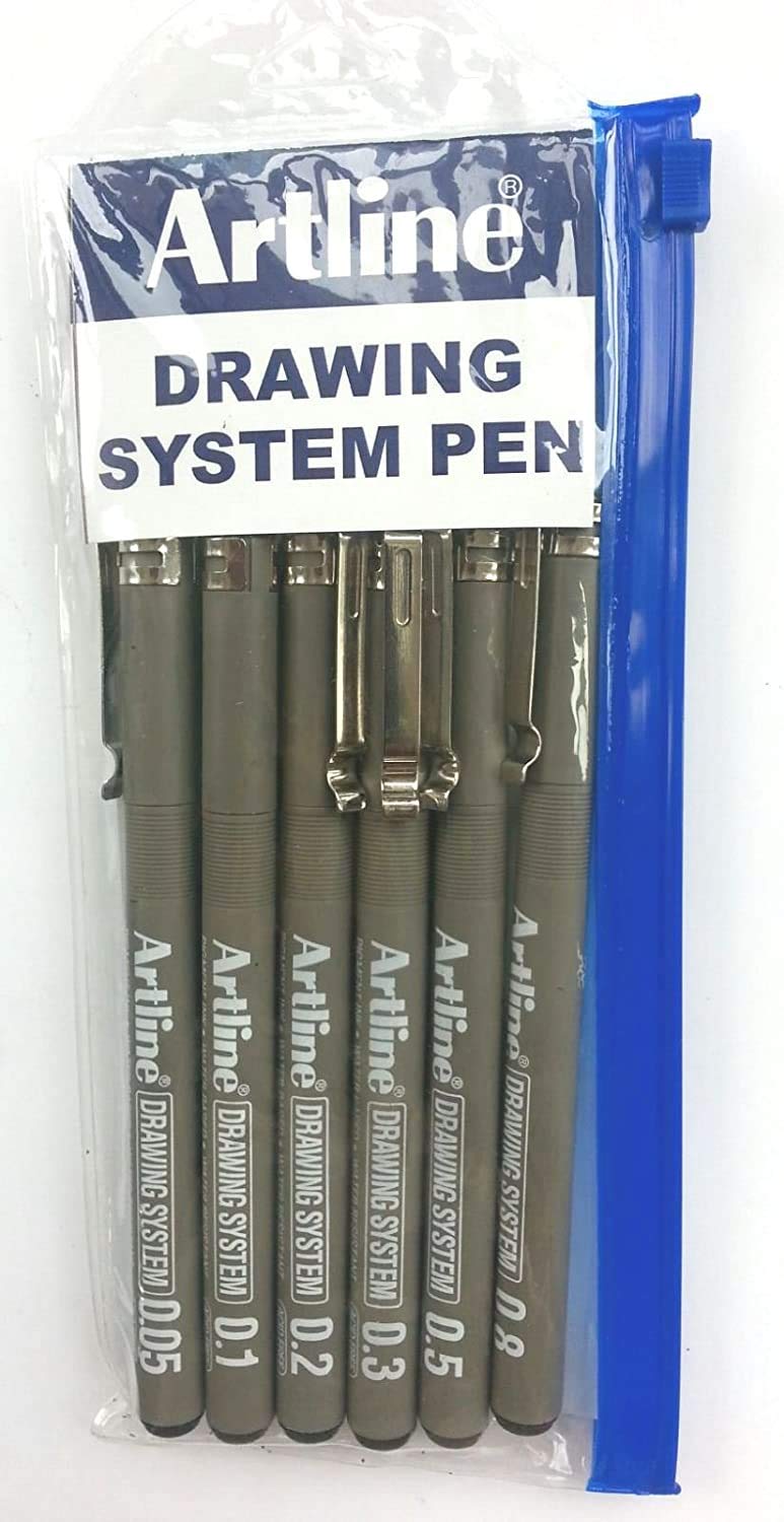 डिटेक™ आर्टलाइन ड्राइंग सिस्टम पेन - 6 का मिश्रित पैक