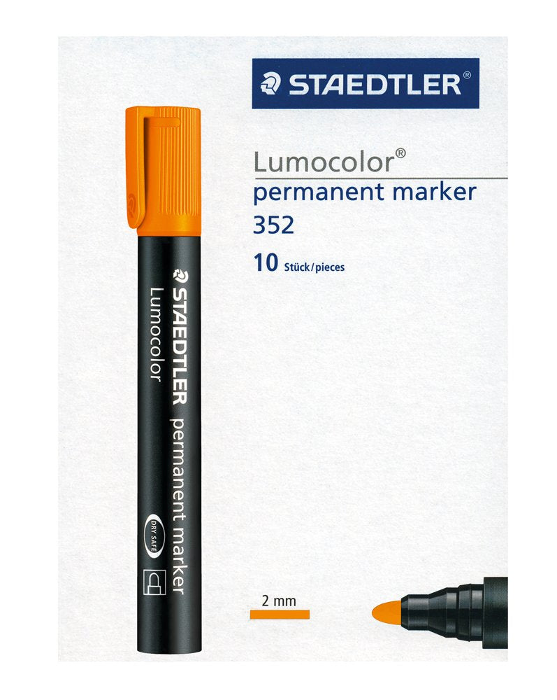 Detec™ Staedtler Lumocolor 352-4 बुलेट टिप परमानेंट मार्कर - नारंगी (10 का पैक)