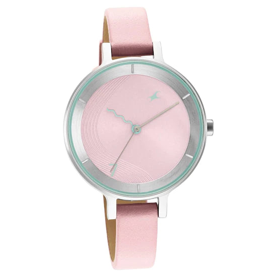 Fastrack Stunner 3.0 Pink Dial Leather Strap Watch 6266SL01