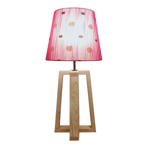 Blender Beige Wooden Table Lamp with Red Printed Fabric Lampshade