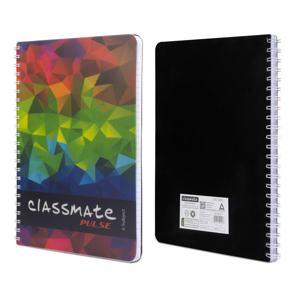 Classmate Pulse 6 Subject, 29.7 cm x 21.0 cm, 300 pages, Single Line, Spiral Pack of 40