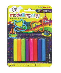 Kores Kool Clay 100 Grams 8 Neon Shades & 2 Moulds Pack of 10