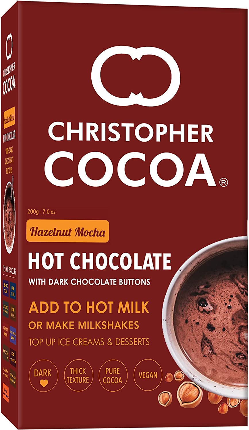 क्रिस्टोफर हेज़लनट मोचा हॉट चॉकलेट डार्क चॉकलेट बटन के साथ 200 ग्राम