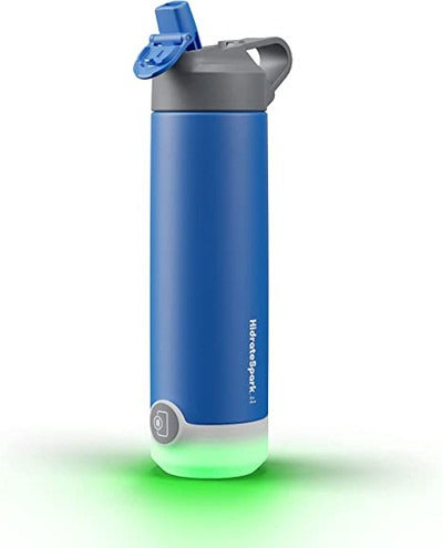 HidrateSpark TAP Smart Water Bottle, Stainless Steel, Tap to Track Water Intake Straw Royal Blue