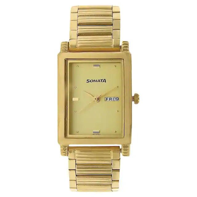 Sonata Champagne Dial Golden Stainless Steel Strap Watch NP7058YM05