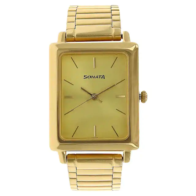 Sonata Champagne Dial Golden Stainless Steel Strap Watch NP7078YM02