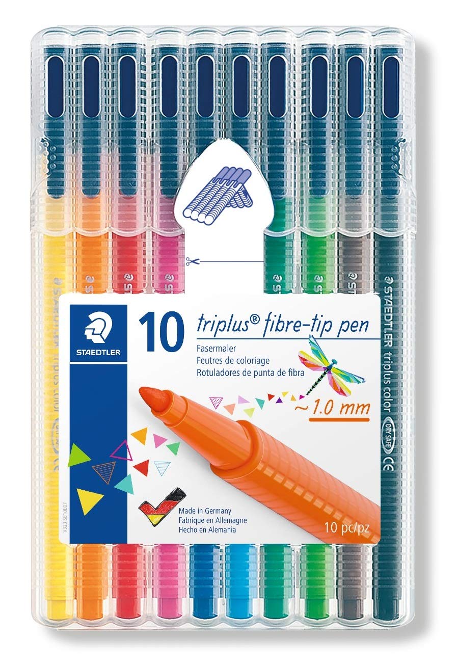 Detec™ Staedtler Triplus Colour 323 SB10 Fibre Tip Pen Desktop Box - Assorted Colours- Pack of 10