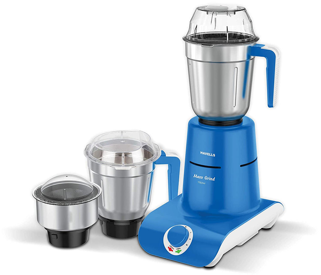 Havells Maxx Grind 750 Watt Mixer Grinder with 3 Stainless Steel Jar and Overload indicator Blue