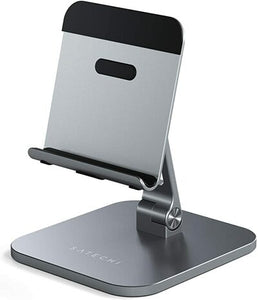 सैटेची एल्यूमिनियम डेस्कटॉप स्टैंड - सुरक्षात्मक पकड़ के साथ समायोज्य टैबलेट माउंट