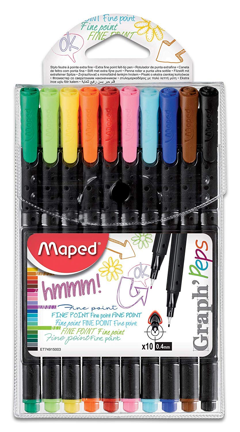 Detec™ Maped Graph Peps Classic 0.4mm Fine Felt Tip Pen Set - Pack of 10