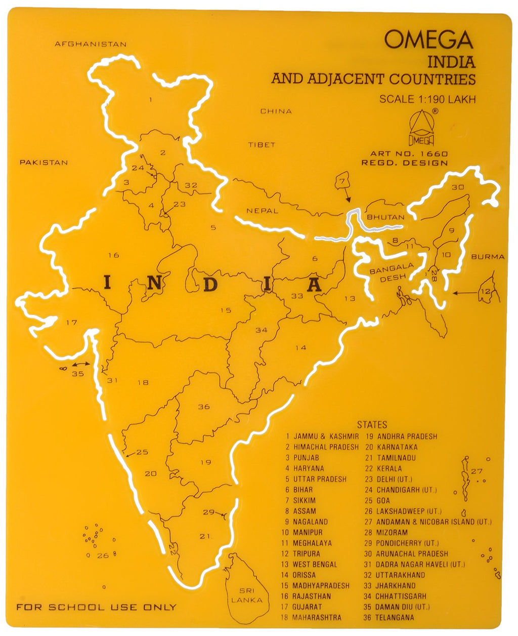 Detec™ Omega 1660 Plastic India Map Stencil (Set of 5, 19 cm x 15.5 cm x 0.5 cm, Yellow) (Pack of 5)