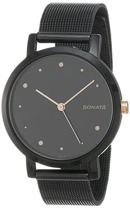 सोनाटा एनालॉग काले डायल वाली महिलाओं की घड़ी NN8164KM01