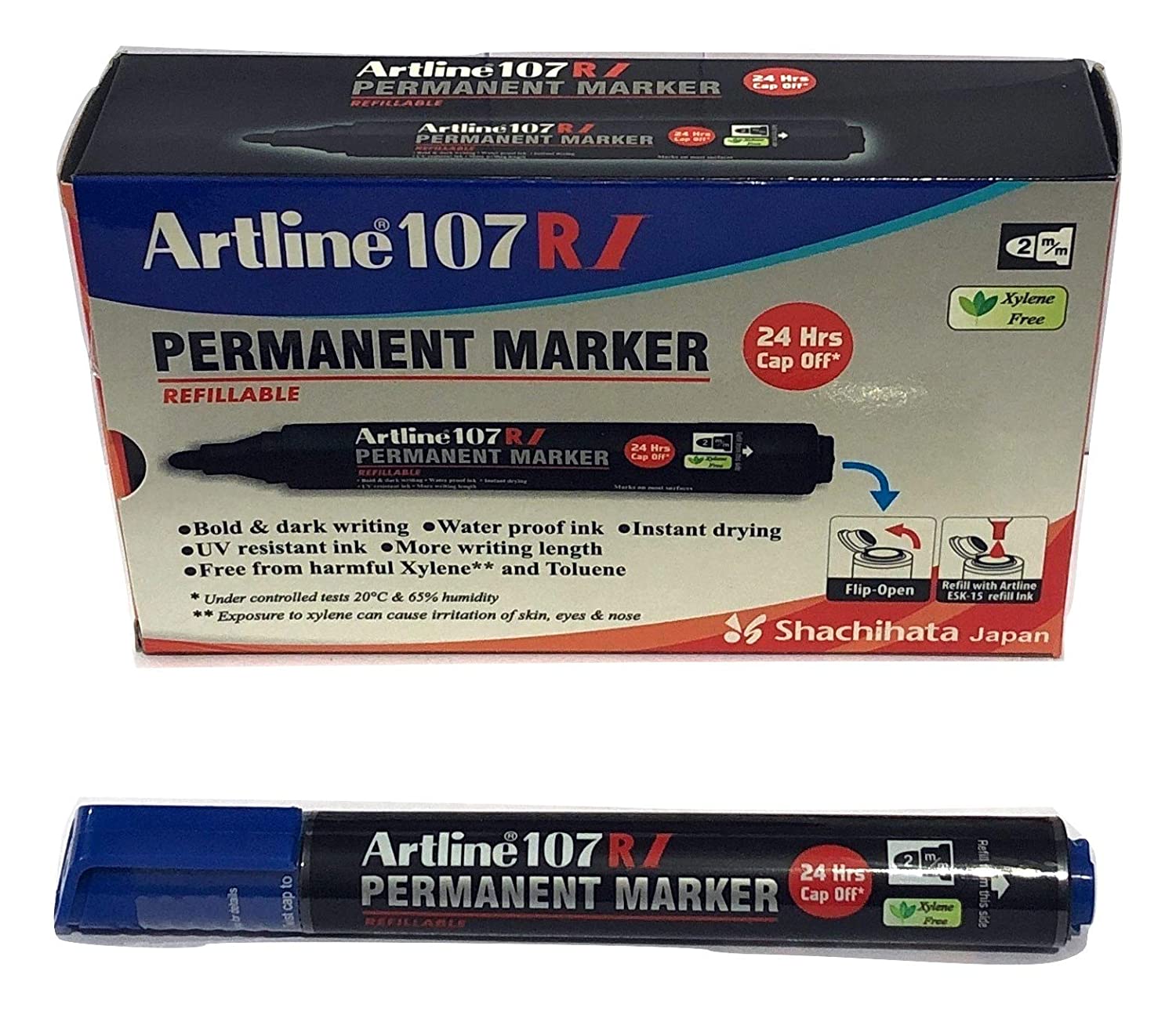 Detec™ Artline PERMANENT MARKER EK 107 RI BLUE- PK 10 (Set of 20, Blue)