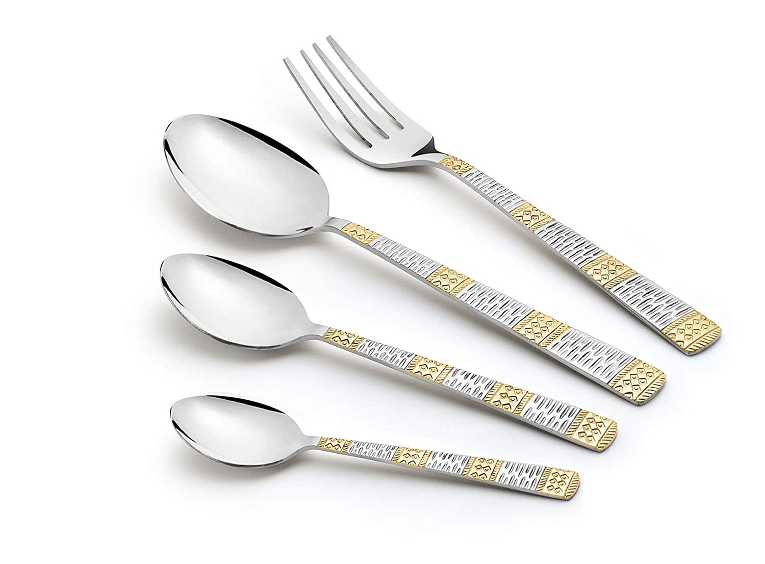 Detec™ FNS Dorian 18/10 Steel Cutlery Set with Stand in 24 Karat Gold Plated -24 Pieces