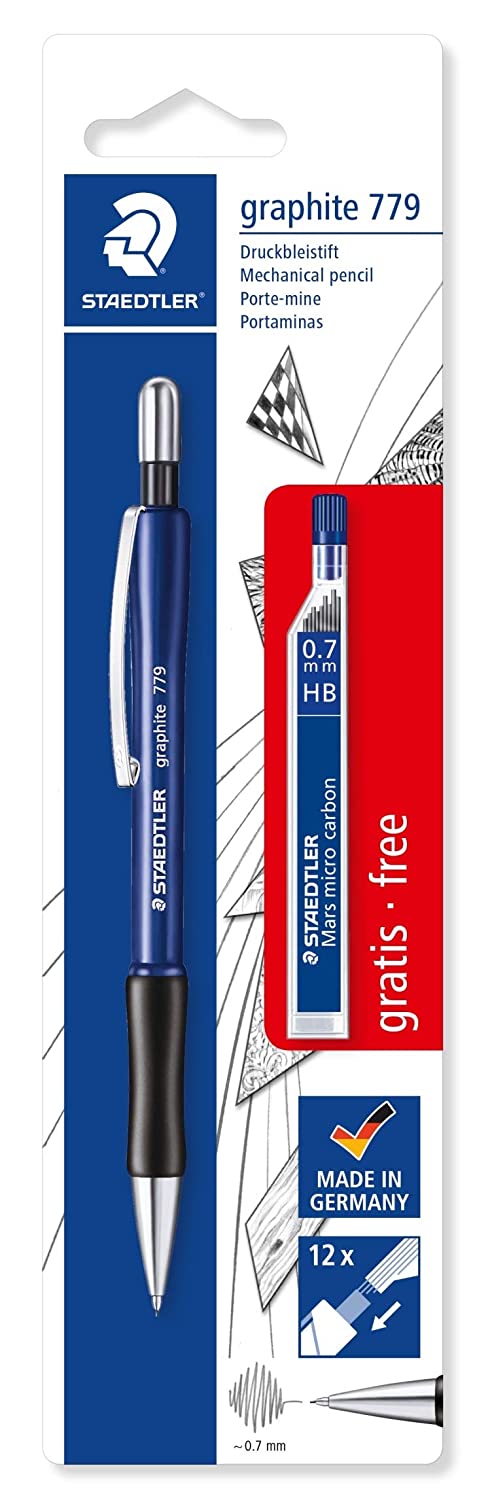 डिटेक™स्टैडटलर ग्रेफाइट 779 0.7 मिमी मैकेनिकल पेंसिल - रंग भिन्नता (काला/नीला) 1 पैक लीड के साथ