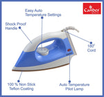 Load image into Gallery viewer, Candes Light Weight Electric Dry Iron White &amp; Blue 100% Non Stick Teflon Coating
