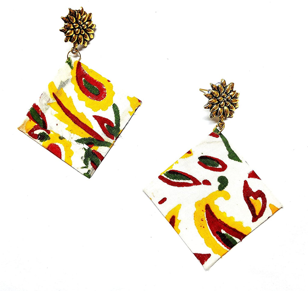 Detec Homzë Designer Printed Red & Green Handmade Earrings Pack of 30