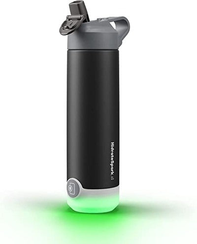 HidrateSpark TAP Smart Water Bottle, Stainless Steel, Tap to Track Water Intake Straw Black