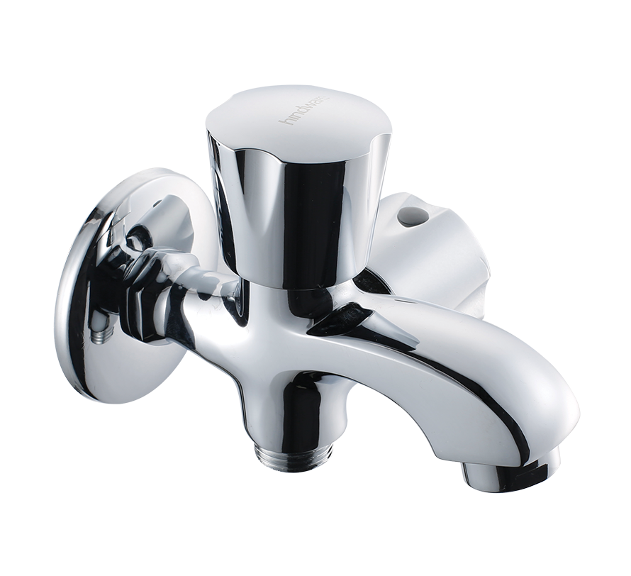 Hindware Contessa NEO F730004CP Brass Bib Cock- 2 way with Wall Flange (Chrome, Silver)