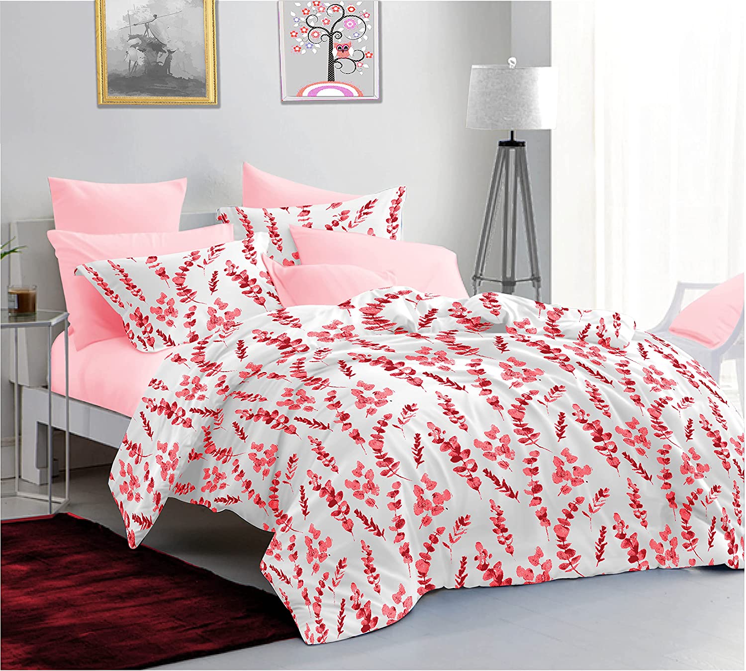 Sleeping Owls Allure 100% Soft Cotton 144 Tc Double Bedsheet with 2Pc Pillow Cover-228Cm X 254 cm