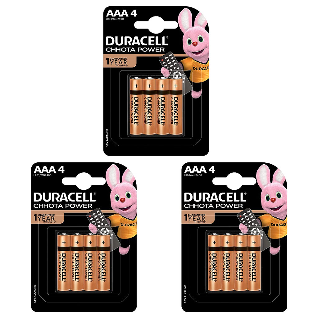 ड्यूरासेल छोटा पावर अल्कलाइन एएए बैटरी (3 का पैक) - कुल 12 सेल