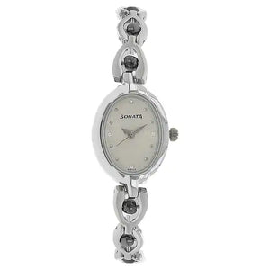 Sonata White Dial Silver Metal Strap Watch NP8048SM04