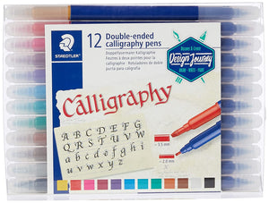 Detec™ STAEDTLER Fibre tip calligraphy pen set 2 tips 12 clrs wallet pack 3005 TB12